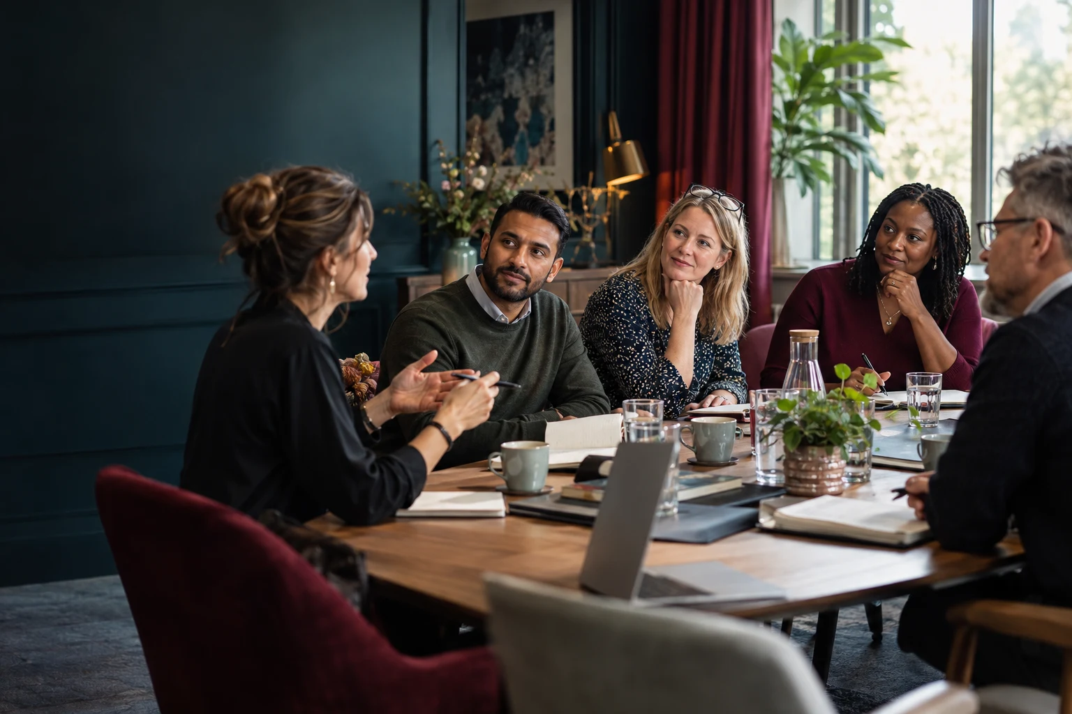 Illustrative scene of professionals discussing practice in a learning workshop